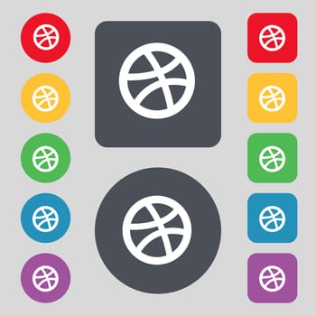 Basketball icon sign. A set of 12 colored buttons. Flat design. illustration