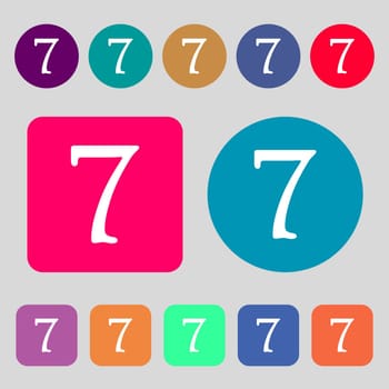 number seven icon sign.12 colored buttons. Flat design. illustration