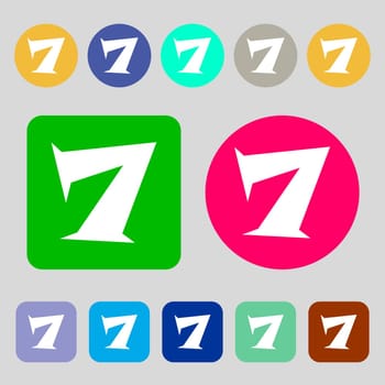 number seven icon sign.12 colored buttons. Flat design. illustration