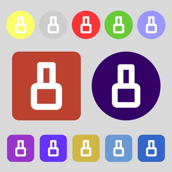 number Eight icon sign.12 colored buttons. Flat design. illustration