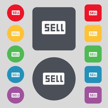 Sell, Contributor earnings icon sign. A set of 12 colored buttons. Flat design. illustration