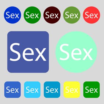 Safe love sign icon. Safe sex symbol.12 colored buttons. Flat design. illustration