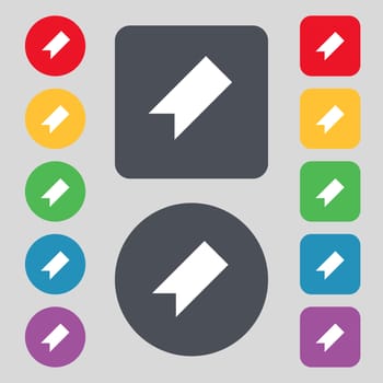bookmark icon sign. A set of 12 colored buttons. Flat design. illustration