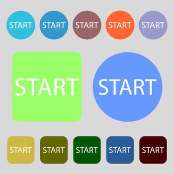 Start engine sign icon.12 colored buttons. Flat design. illustration