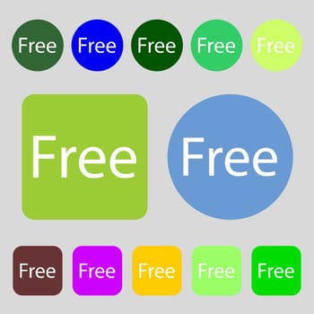 Free sign icon. Special offer symbol.12 colored buttons. Flat design. illustration