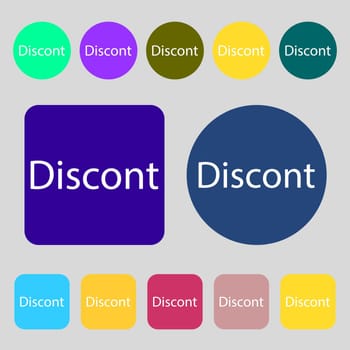discount sign icon. Sale symbol. Special offer label.12 colored buttons. Flat design. illustration