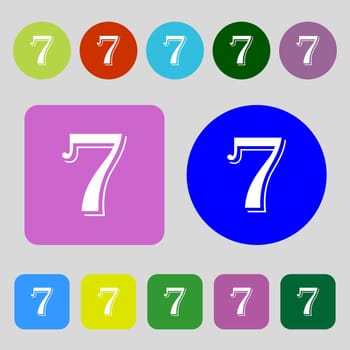 number seven icon sign.12 colored buttons. Flat design. illustration