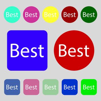 Best seller sign icon. Best seller award symbol.12 colored buttons. Flat design. illustration