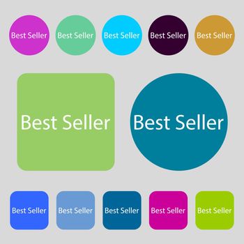 Best seller sign icon. Best seller award symbol.12 colored buttons. Flat design. illustration