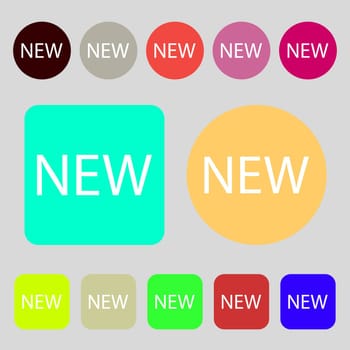 New sign icon. arrival button symbol.12 colored buttons. Flat design. illustration