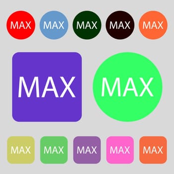 maximum sign icon.12 colored buttons. Flat design. illustration