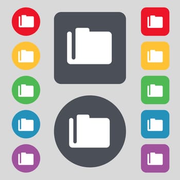 Document folder icon sign. A set of 12 colored buttons. Flat design. illustration