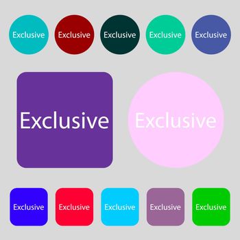 Exclusive sign icon. Special offer symbol.12 colored buttons. Flat design. illustration