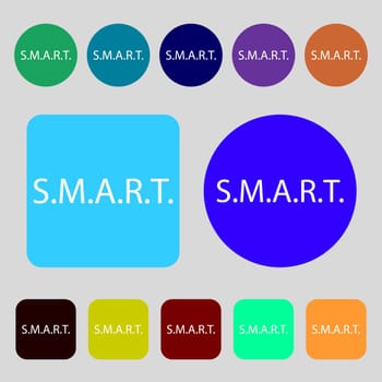 Smart sign icon. Press button.12 colored buttons. Flat design. illustration