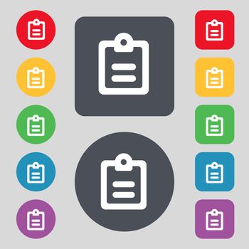 Text file icon sign. A set of 12 colored buttons. Flat design. illustration