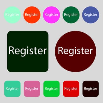 Register sign icon. Membership symbol. Website navigation.12 colored buttons. Flat design. illustration