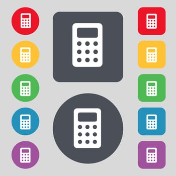 Calculator, Bookkeeping icon sign. A set of 12 colored buttons. Flat design. illustration