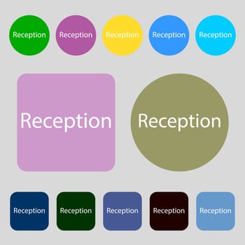 Reception sign icon. Hotel registration table symbol.12 colored buttons. Flat design. illustration