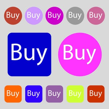 Buy sign icon. Online buying dollar usd button.12 colored buttons. Flat design. illustration