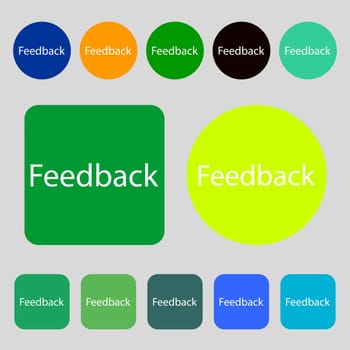 Feedback sign icon.12 colored buttons. Flat design. illustration