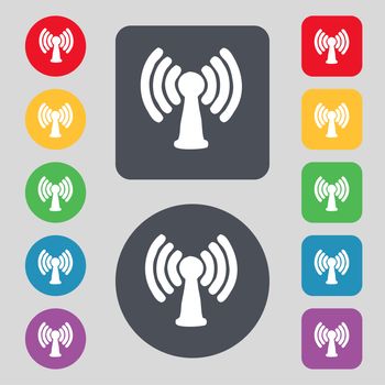 Wi-fi, internet icon sign. A set of 12 colored buttons. Flat design. illustration