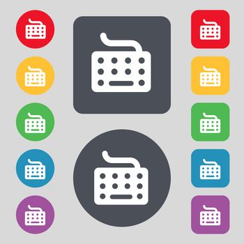 keyboard icon sign. A set of 12 colored buttons. Flat design. illustration