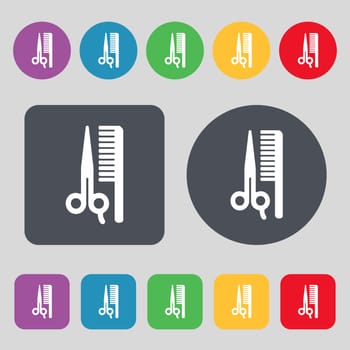 hair icon sign. A set of 12 colored buttons. Flat design. illustration