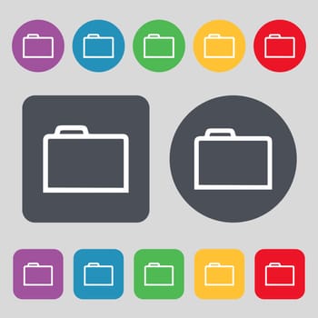 Folder icon sign. A set of 12 colored buttons. Flat design. illustration