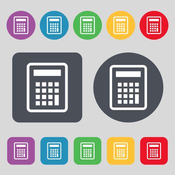 Calculator icon sign. A set of 12 colored buttons. Flat design. illustration