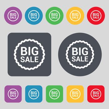 Big sale icon sign. A set of 12 colored buttons. Flat design. illustration