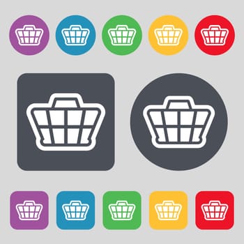 Shopping Cart icon sign. A set of 12 colored buttons. Flat design. illustration