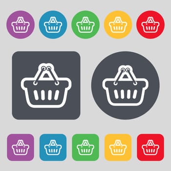 shopping cart icon sign. A set of 12 colored buttons. Flat design. illustration