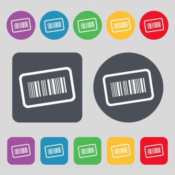 Barcode icon sign. A set of 12 colored buttons. Flat design. illustration