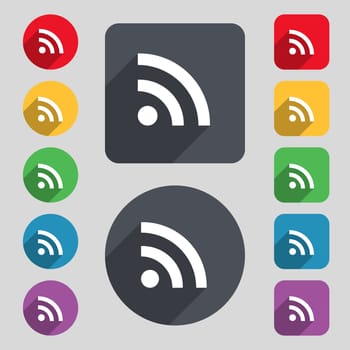 Wifi, Wi-fi, Wireless Network icon sign. A set of 12 colored buttons and a long shadow. Flat design. illustration