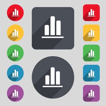 Growth and development concept. graph of Rate icon sign. A set of 12 colored buttons and a long shadow. Flat design. illustration