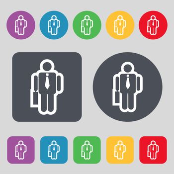 businessman icon sign. A set of 12 colored buttons. Flat design. illustration