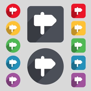 Information Road icon sign. A set of 12 colored buttons and a long shadow. Flat design. illustration