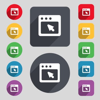 the dialog box icon sign. A set of 12 colored buttons and a long shadow. Flat design. illustration