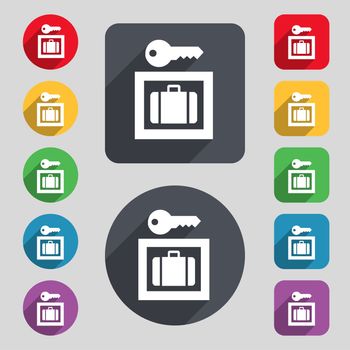 Luggage Storage icon sign. A set of 12 colored buttons and a long shadow. Flat design. illustration