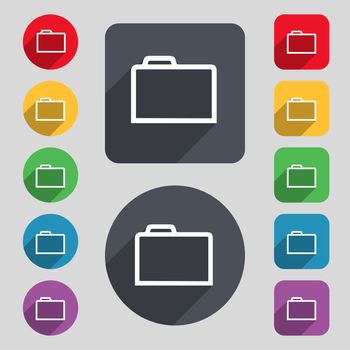 Folder icon sign. A set of 12 colored buttons and a long shadow. Flat design. illustration