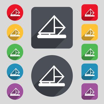 letter, envelope, mail icon sign. A set of 12 colored buttons and a long shadow. Flat design. illustration