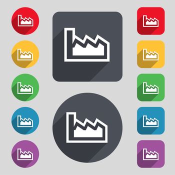 Chart icon sign. A set of 12 colored buttons and a long shadow. Flat design. illustration