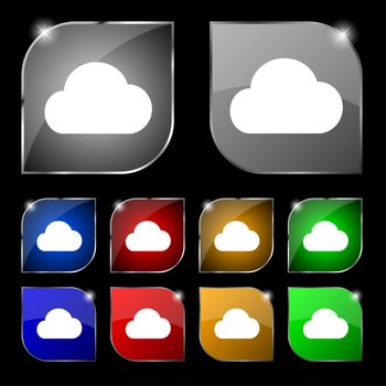 cloud icon sign. Set of ten colorful buttons with glare. illustration