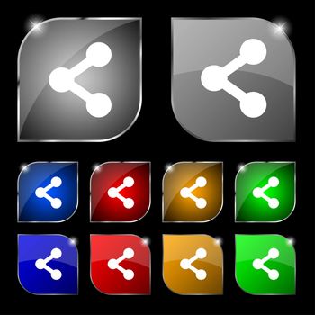 Share icon sign. Set of ten colorful buttons with glare. illustration