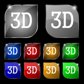 3D sign icon. 3D New technology symbol. Set of colour buttons. illustration