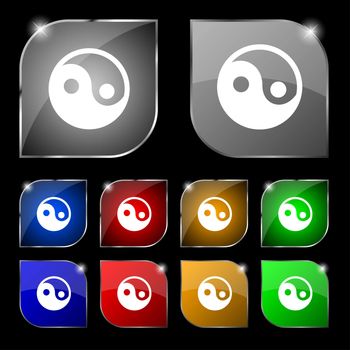 Ying yang icon sign. Set of ten colorful buttons with glare. illustration