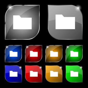 Document folder icon sign. Set of ten colorful buttons with glare. illustration