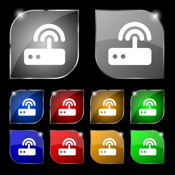 Wi fi router icon sign. Set of ten colorful buttons with glare. illustration