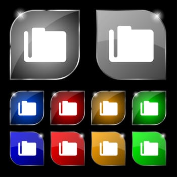 Document folder icon sign. Set of ten colorful buttons with glare. illustration