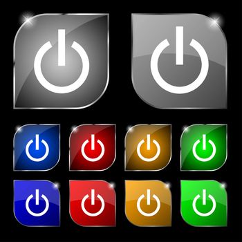 Power icon sign. Set of ten colorful buttons with glare. illustration